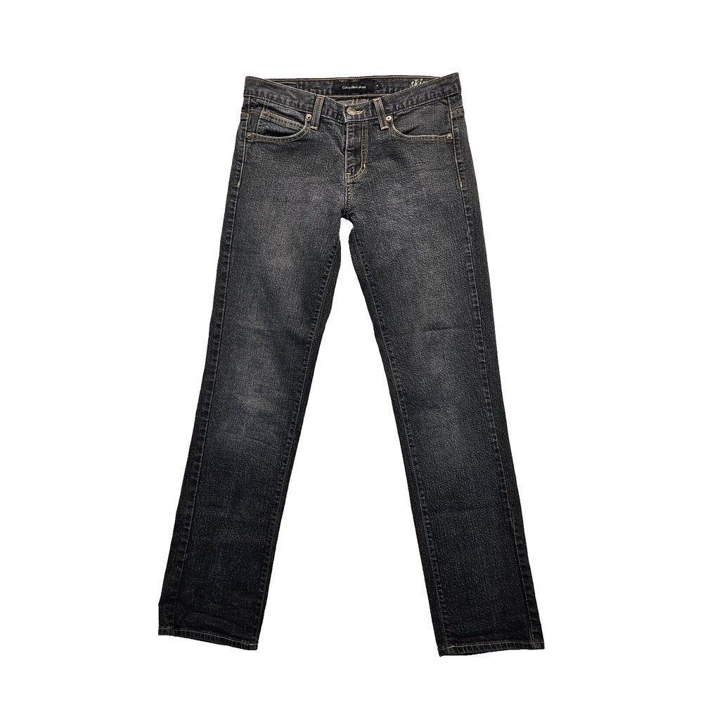 Calvin Klein Skinny Stretch Jeans Pockets Black Washed Denim Womens Sz 6 (31x30)